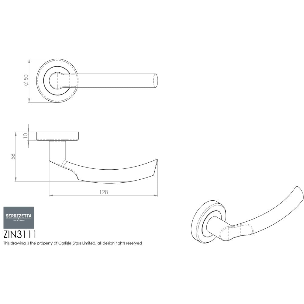 This image is a line drwaing of a Serozzetta - Nelson Lever On Rose - Polished Chrome available to order from Trade Door Handles in Kendal