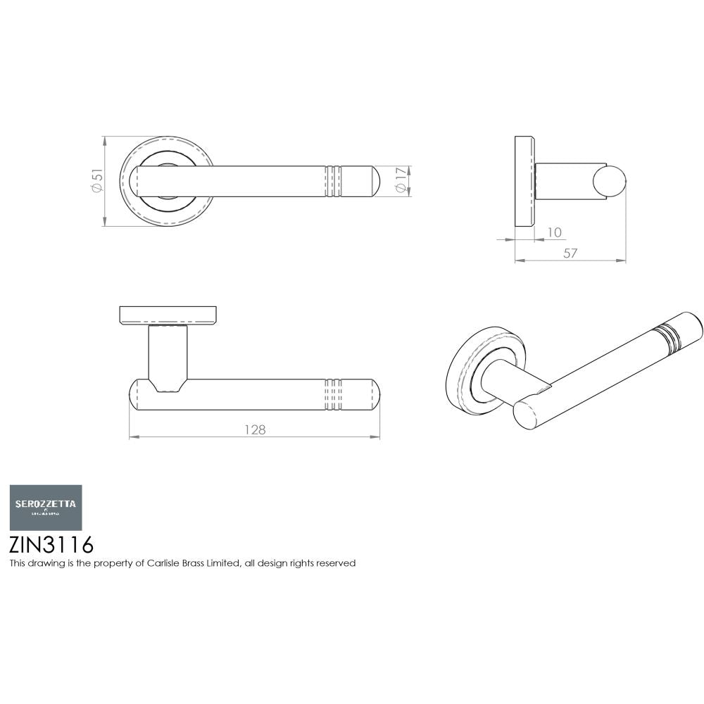 This image is a line drwaing of a Serozzetta - Atalaya Lever On Rose - Satin Chrome available to order from Trade Door Handles in Kendal