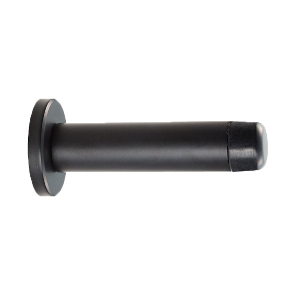 This is an image of a Carlisle Brass - Cylinder Pattern Door Stop - with Rose - Matt Black that is availble to order from Trade Door Handles in Kendal.