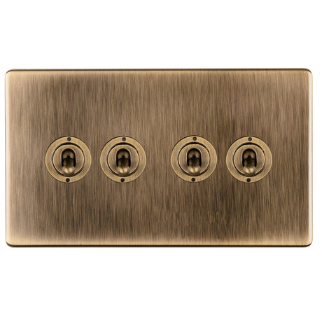 This is an image showing Eurolite 4 Gang 10Amp 2Way Toggle Switch - Antique Brassabt4sw available to order from trade door handles, quick delivery and discounted prices.