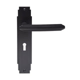 This is an image of a Carlisle Brass - Art Deco Lever on Lock Backplate - Matt Black that is availble to order from Trade Door Handles in Kendal.