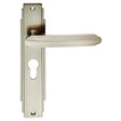 This is an image of a Carlisle Brass - Art Deco Lever on Euro Lock Backplate - Satin Nickel that is availble to order from Trade Door Handles in Kendal.