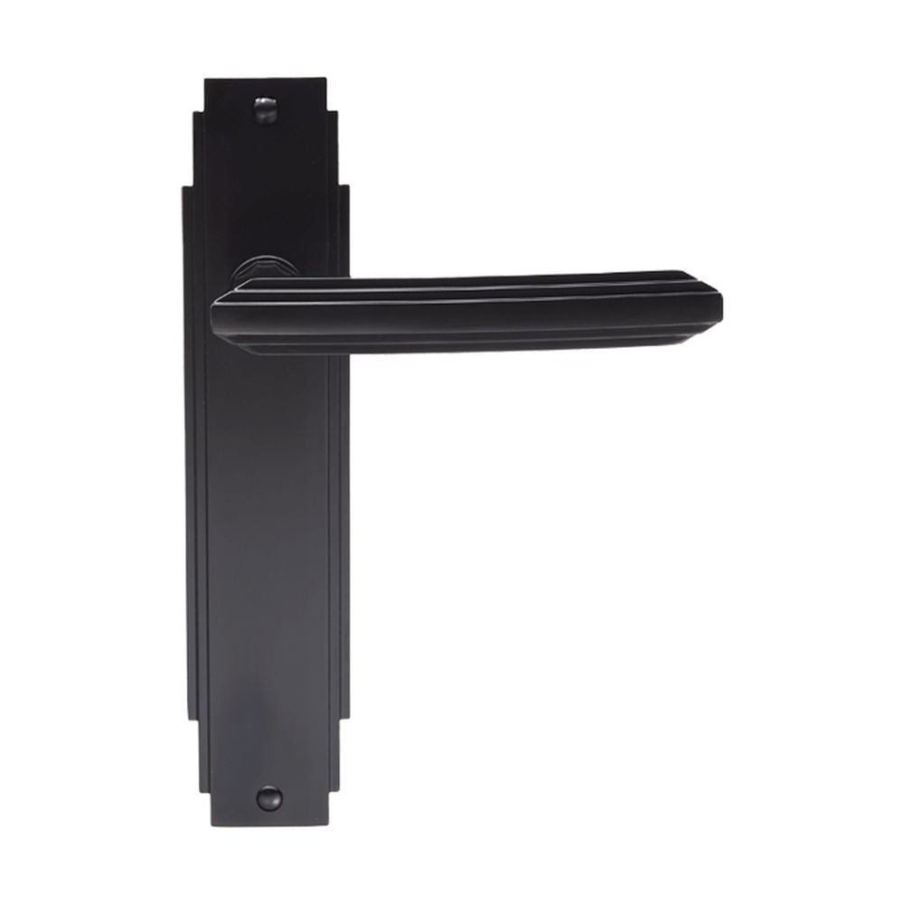 This is an image of a Carlisle Brass - Art Deco Lever on Latch Backplate - Matt Black that is availble to order from Trade Door Handles in Kendal.