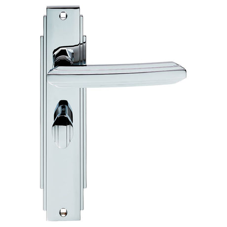 This is an image of a Carlisle Brass - Art Deco Lever on WC Backplate - Polished Chrome that is availble to order from Trade Door Handles in Kendal.