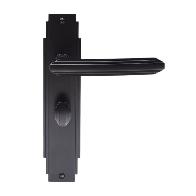 This is an image of a Carlisle Brass - Art Deco Lever on WC Backplate - Matt Black that is availble to order from Trade Door Handles in Kendal.