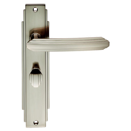 This is an image of a Carlisle Brass - Art Deco Lever on WC Backplate - Satin Nickel that is availble to order from Trade Door Handles in Kendal.