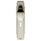 This is an image of a Carlisle Brass - Art Deco Knob on Lock Backplate - Satin Nickel that is availble to order from Trade Door Handles in Kendal.