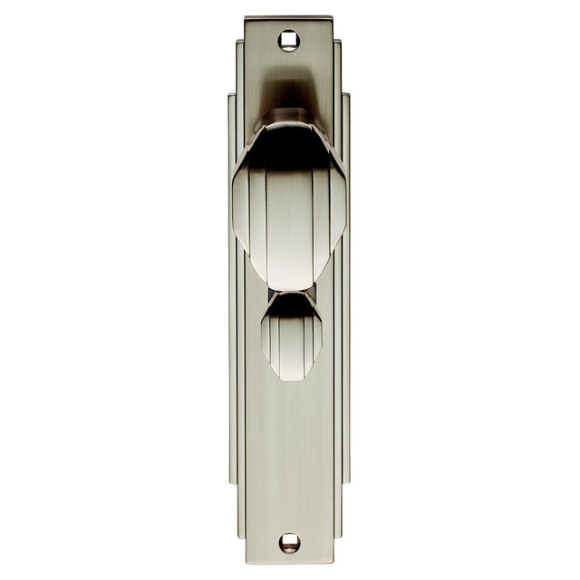 This is an image of a Carlisle Brass - Art Deco Knob on WC Backplate - Satin Nickel that is availble to order from Trade Door Handles in Kendal.