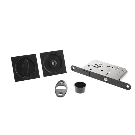 AGB Locks & Latches Matt Black / Sliding Door Locks / Square AGB Sliding Door Bathroom Lock Set with Square Flush Handle - Matt Black