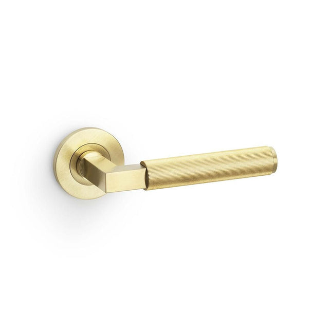 Alexander & Wilks Door Furniture Satin Brass PVD / Round Rose Alexander & Wilks Hurricane Reeded Lever on Round Rose - Satin Brass PVD
