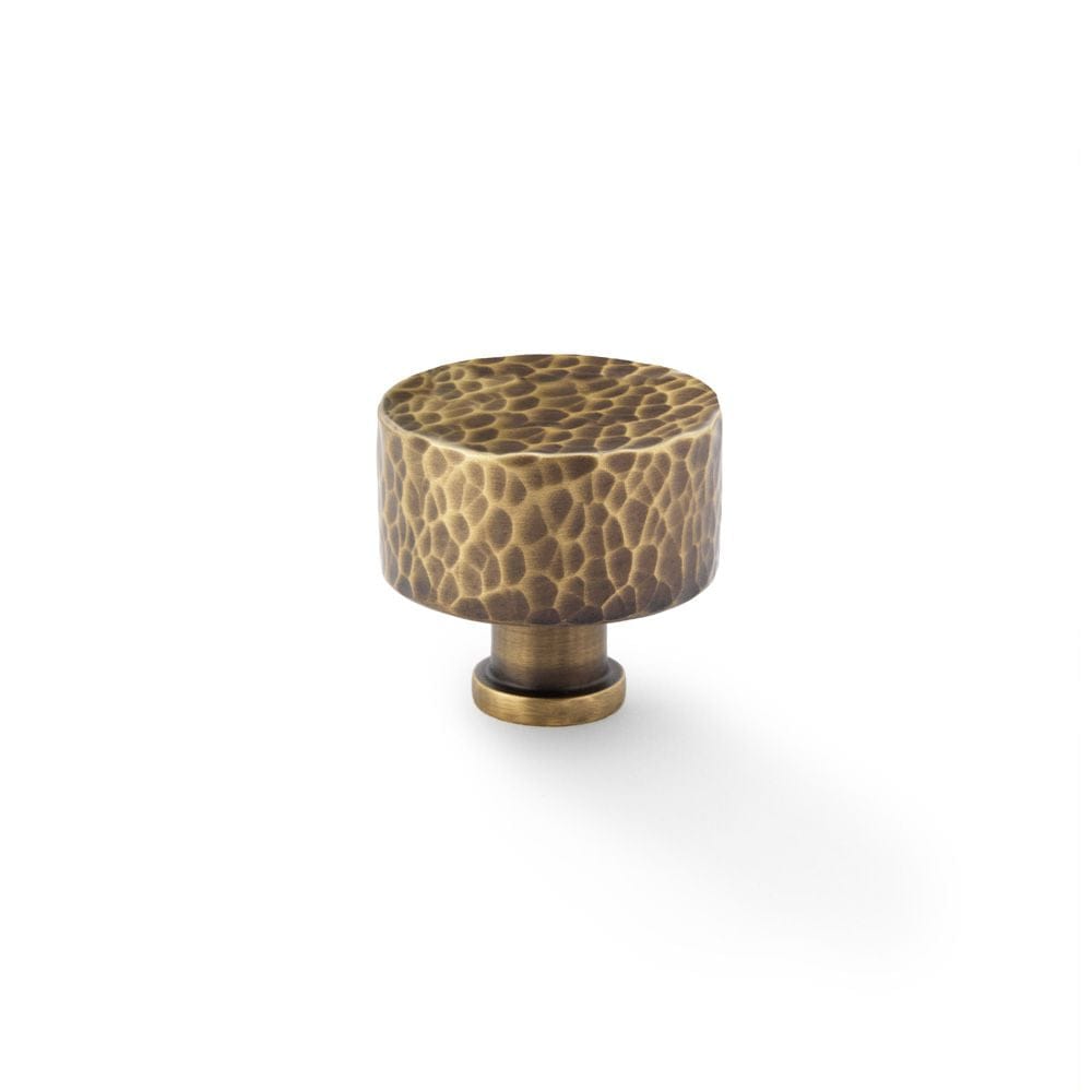 Alexander & Wilks Cabinet Hardware Antique Brass / Cabinet Knobs / 35mm Dia. Alexander & Wilks Leila Hammered Cupboard Knob - Antique Brass - 35mm