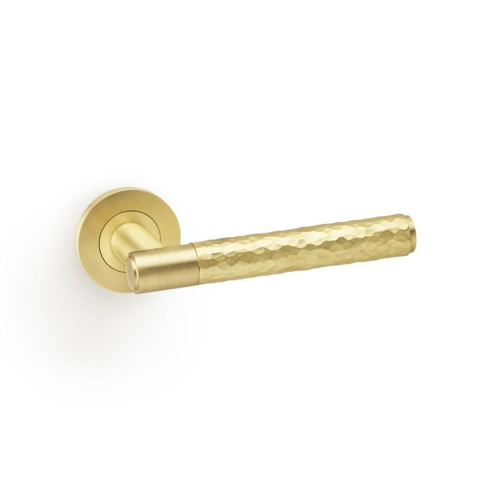 Alexander & Wilks Door Furniture Satin Brass / Round Rose Alexander & Wilks Spitfire Hammered Lever on Round Rose - Satin Brass