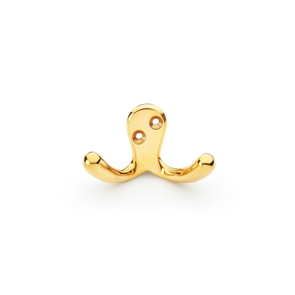 Alexander & Wilks Accessories Polished Brass Unlacquered / Double Coat Hooks Alexander & Wilks Victorian Double Robe Hook - Polished Brass Unlacquered