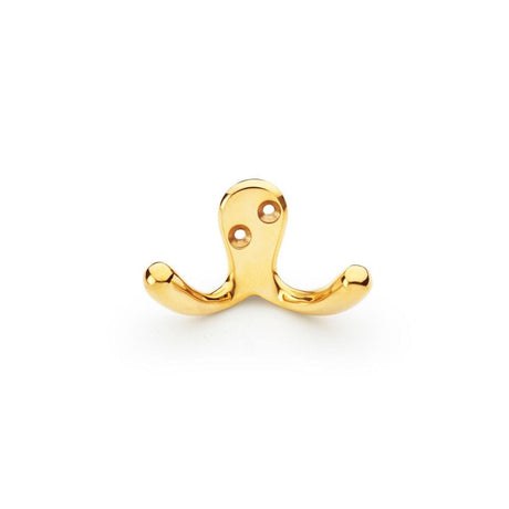 Alexander & Wilks Accessories Polished Brass Unlacquered / Double Coat Hooks Alexander & Wilks Victorian Double Robe Hook - Polished Brass Unlacquered