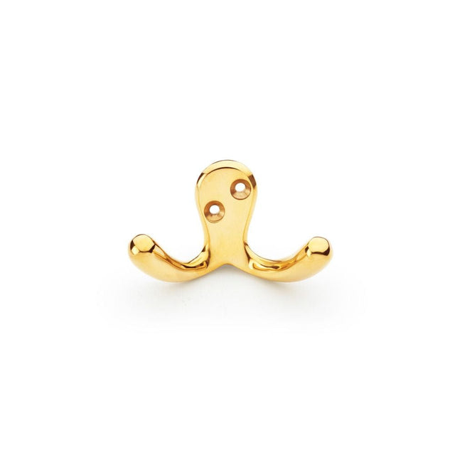 Alexander & Wilks Accessories Polished Brass Unlacquered / Double Coat Hooks Alexander & Wilks Victorian Double Robe Hook - Polished Brass Unlacquered