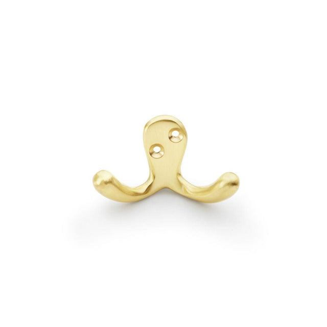 Alexander & Wilks Accessories Satin Brass / Double Coat Hooks Alexander & Wilks Victorian Double Robe Hook - Satin Brass