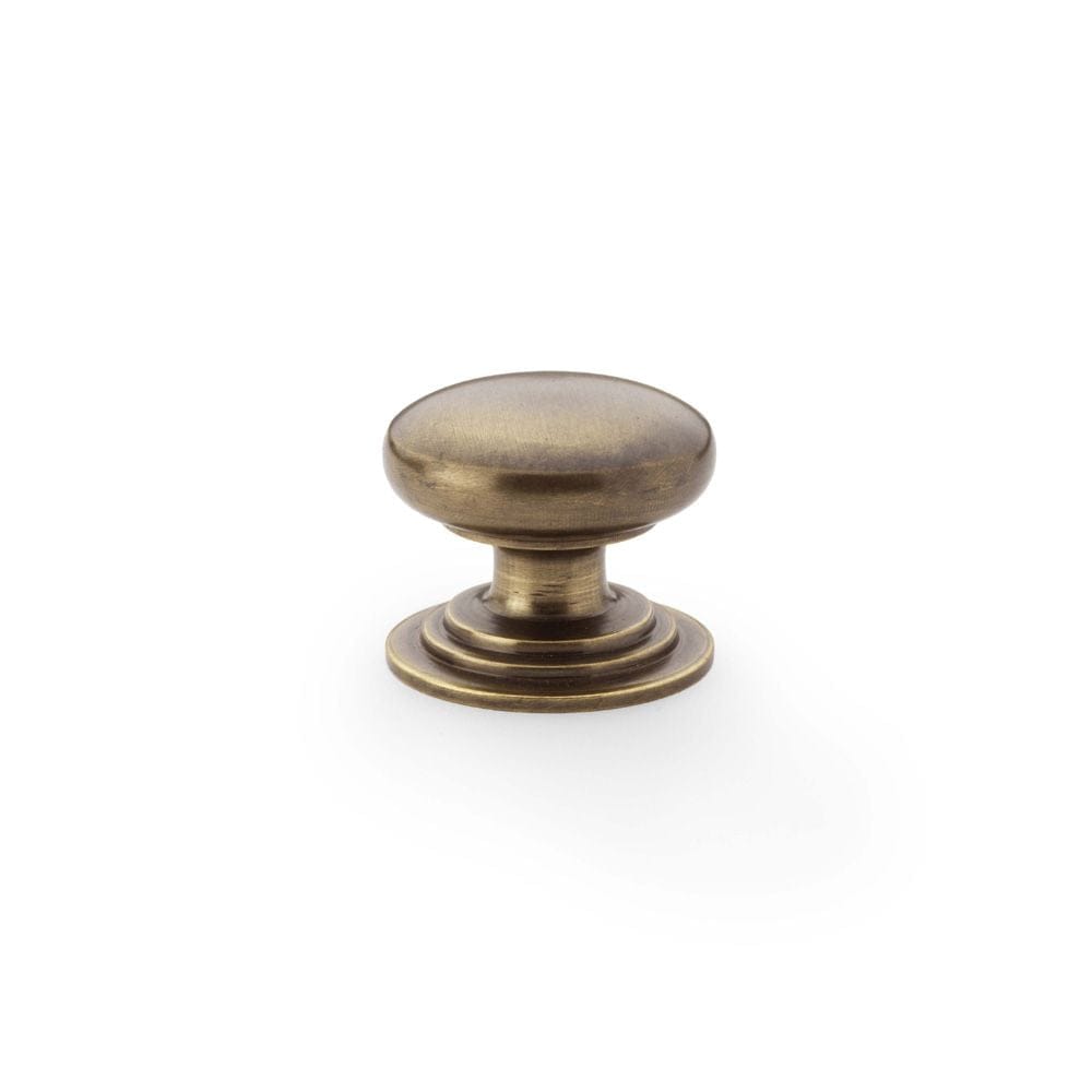 Alexander & Wilks Cabinet Hardware Antique Brass / Cabinet Knobs / 32mm Dia. Alexander & Wilks Waltz Round Cupboard Knob on Stepped Rose - Antique Brass - 32mm