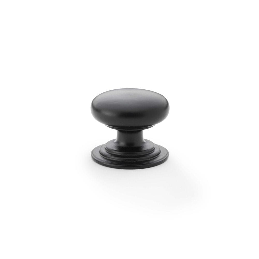Alexander & Wilks Cabinet Hardware Black / Cabinet Knobs / 32mm Dia. Alexander & Wilks Waltz Round Cupboard Knob on Stepped Rose - Black - 32mm