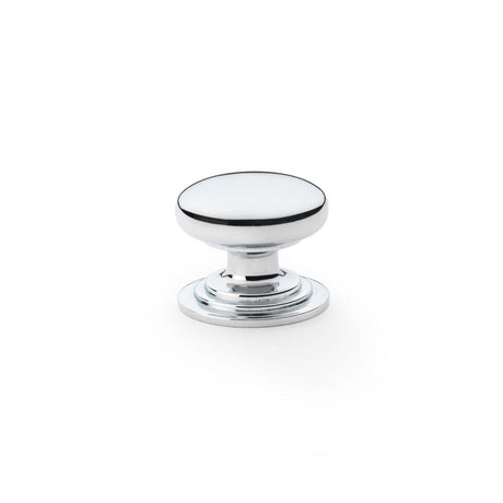 Alexander & Wilks Cabinet Hardware Polished Chrome / Cabinet Knobs / 32mm Dia. Alexander & Wilks Waltz Round Cupboard Knob on Stepped Rose - Polished Chrome - 32mm
