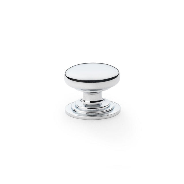 Alexander & Wilks Cabinet Hardware Polished Chrome / Cabinet Knobs / 32mm Dia. Alexander & Wilks Waltz Round Cupboard Knob on Stepped Rose - Polished Chrome - 32mm