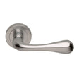 This is an image of a Manital - Astro Lever on Round Rose - Satin Chrome that is availble to order from Trade Door Handles in Kendal.