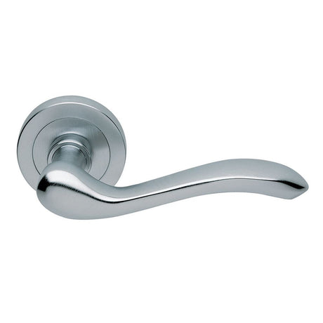 This is an image of a Manital - Apollo Lever on Round Rose - Satin Chrome that is availble to order from Trade Door Handles in Kendal.