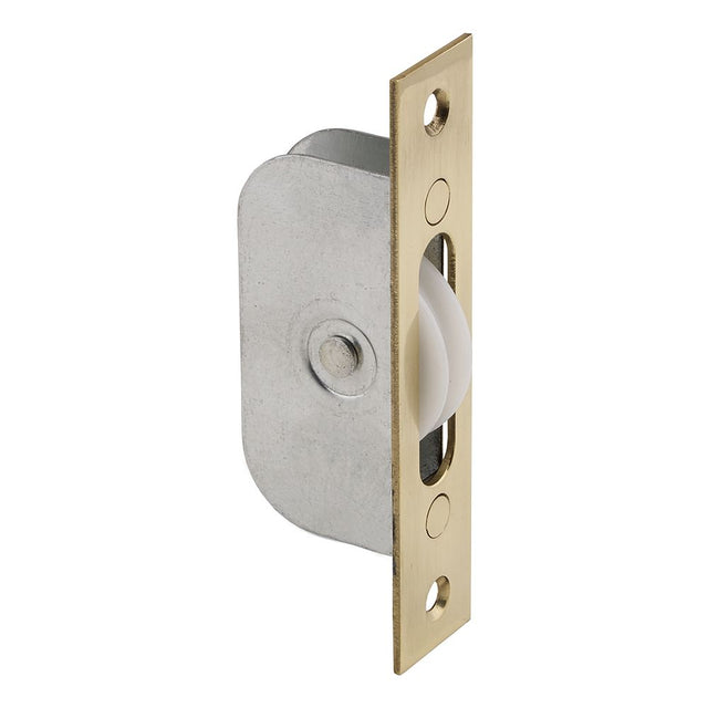 This is an image of a Carlisle Brass - Sash Window Axle Pulley No 2 - Polished Brass that is availble to order from Trade Door Handles in Kendal.