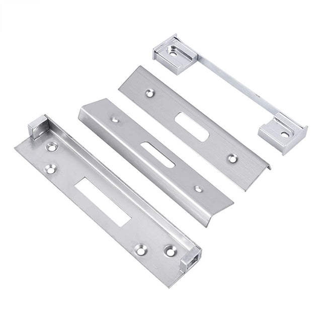 This is an image of a Eurospec - BS Rebate Set (DeadLock) - Satin Stainless Steel that is availble to order from Trade Door Handles in Kendal.