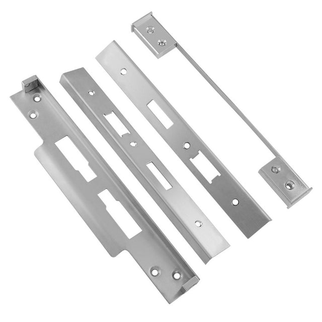 This is an image of a Eurospec - Rebate Set Architectural Din Locks - Satin Stainless Steel that is availble to order from Trade Door Handles in Kendal.