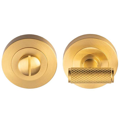 This is an image of a Carlisle Brass - Syntax Turn & Release - Satin Brass that is availble to order from Trade Door Handles in Kendal.