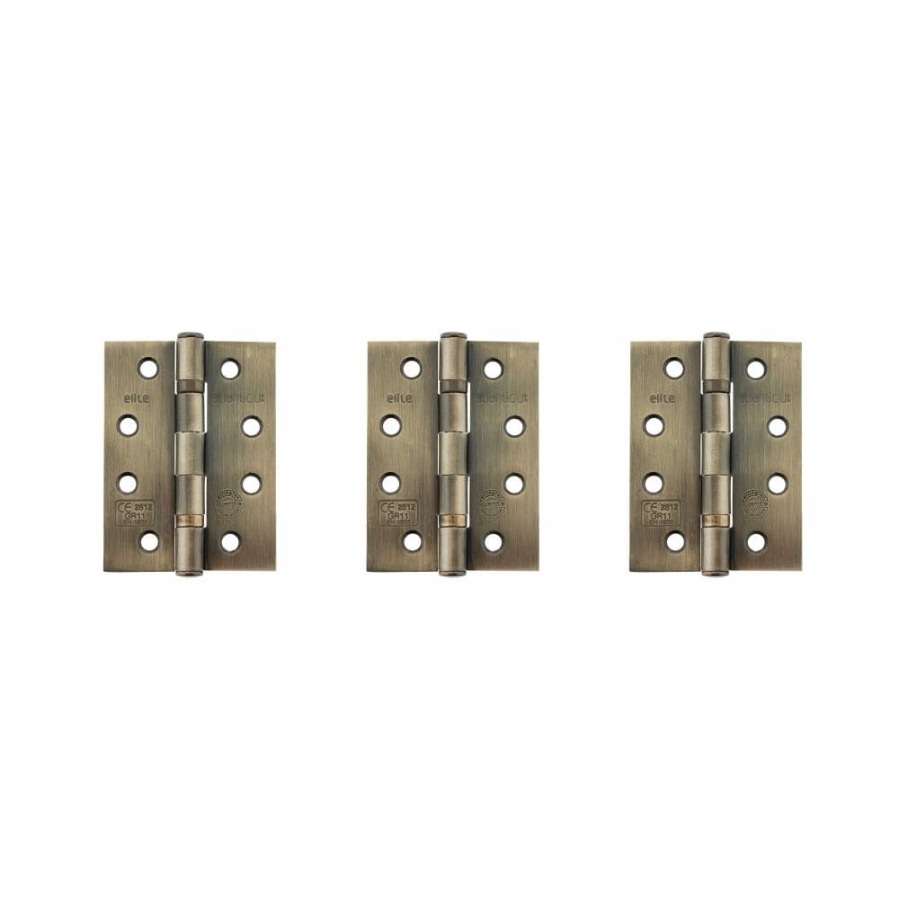 Atlantic Hardware Hinges Antique Brass / Ball Bearing Hinges / 4" x (102mm) Atlantic Ball Bearing Hinges Grade 11 Fire Rated 4" x 3" x 2.5mm set of 3 - Anti