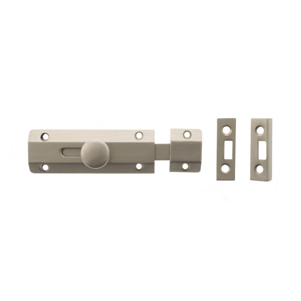 Atlantic Hardware Accessories Satin Nickel / Straight Surface Bolts / 100mm / 4" Atlantic Solid Brass Surface Door Bolt 4" - Sat. Nickel