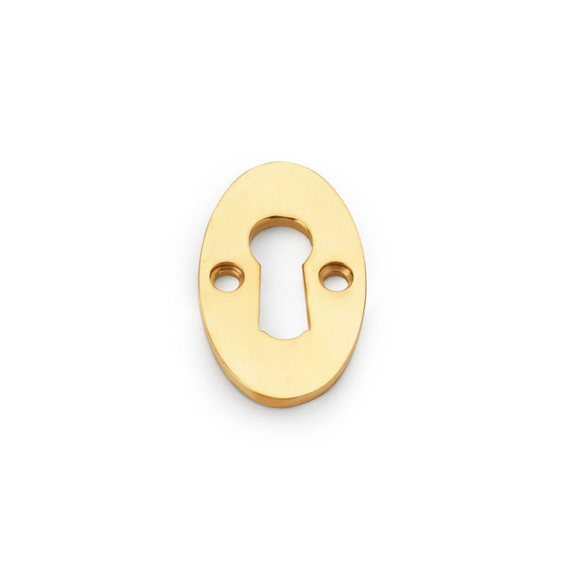 This is an image showing Alexander & Wilks Standard Key Profile Ellipse Escutcheon - Unlacquered Brass aw383-ub available to order from Trade Door Handles in Kendal, quick delivery and discounted prices.