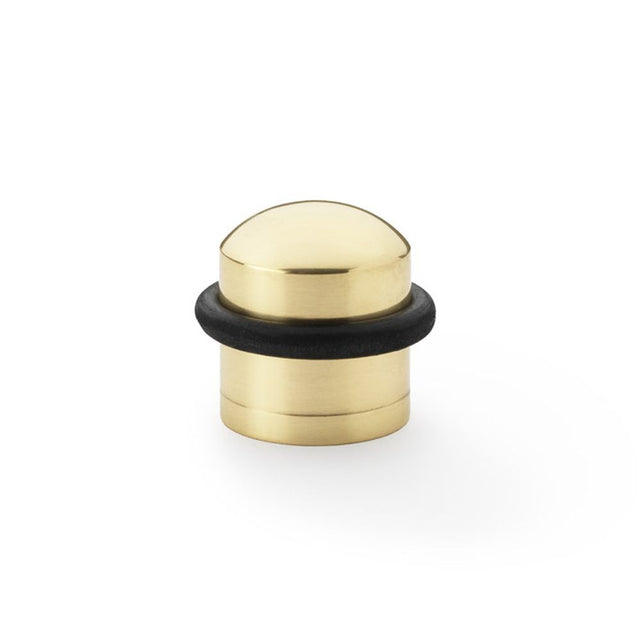 This is an image showing Alexander & Wilks Dome Top Floor Mounted Door Stop - Polished Brass aw638pbl available to order from Trade Door Handles in Kendal, quick delivery and discounted prices.