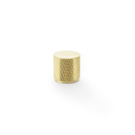 This is an image showing Alexander & Wilks Brunel Knurled Cylinder Cupboard Knob - Satin Brass PVD - 20mm aw800-20-sbpvd available to order from Trade Door Handles in Kendal, quick delivery and discounted prices.