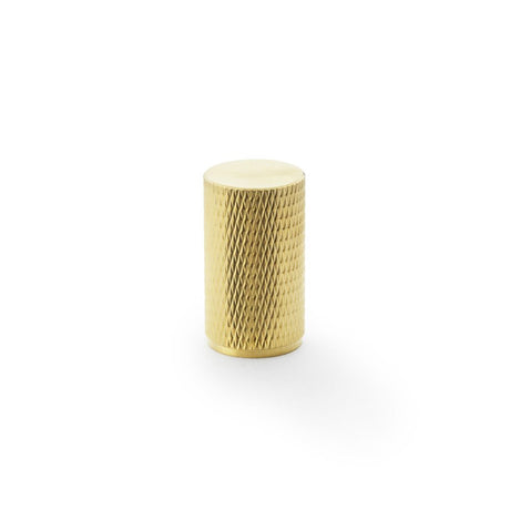 This is an image showing Alexander & Wilks Brunel Knurled Cylinder Cupboard Knob - Satin Brass PVD - 35mm aw800-35-sbpvd available to order from Trade Door Handles in Kendal, quick delivery and discounted prices.
