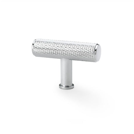 This is an image showing Alexander & Wilks Crispin Knurled T-bar Cupboard Knob - Polished Chrome aw801-55-pc available to order from Trade Door Handles in Kendal, quick delivery and discounted prices.