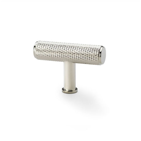 This is an image showing Alexander & Wilks Crispin Knurled T-bar Cupboard Knob - Polished Nickel aw801-55-pn available to order from Trade Door Handles in Kendal, quick delivery and discounted prices.