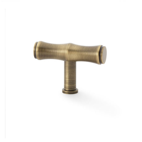 This is an image showing Alexander & Wilks Crispin Bamboo T-bar Cupboard Knob - Antique Brass aw801b-55-ab available to order from Trade Door Handles in Kendal, quick delivery and discounted prices.