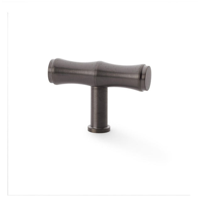 This is an image showing Alexander & Wilks Crispin Bamboo T-bar Cupboard Knob - Dark Bronze PVD aw801b-55-dbzpvd available to order from Trade Door Handles in Kendal, quick delivery and discounted prices.