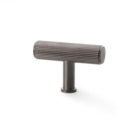 This is an image showing Alexander & Wilks Crispin Reeded T-bar Cupboard Knob - Dark Bronze PVD aw801r-55-dbzpvd available to order from Trade Door Handles in Kendal, quick delivery and discounted prices.