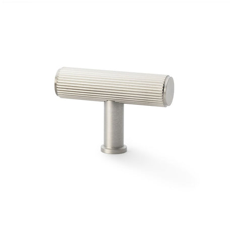 This is an image showing Alexander & Wilks Crispin Reeded T-bar Cupboard Knob - Satin Nickel aw801r-55-sn available to order from Trade Door Handles in Kendal, quick delivery and discounted prices.