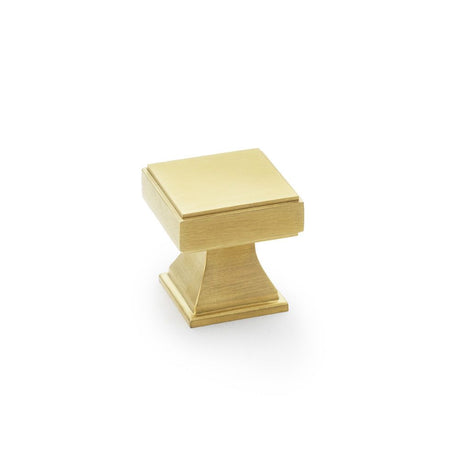 This is an image showing Alexander & Wilks Jesper Square Cupboard Knob - Satin Brass PVD aw806-30-sbpvd available to order from Trade Door Handles in Kendal, quick delivery and discounted prices.