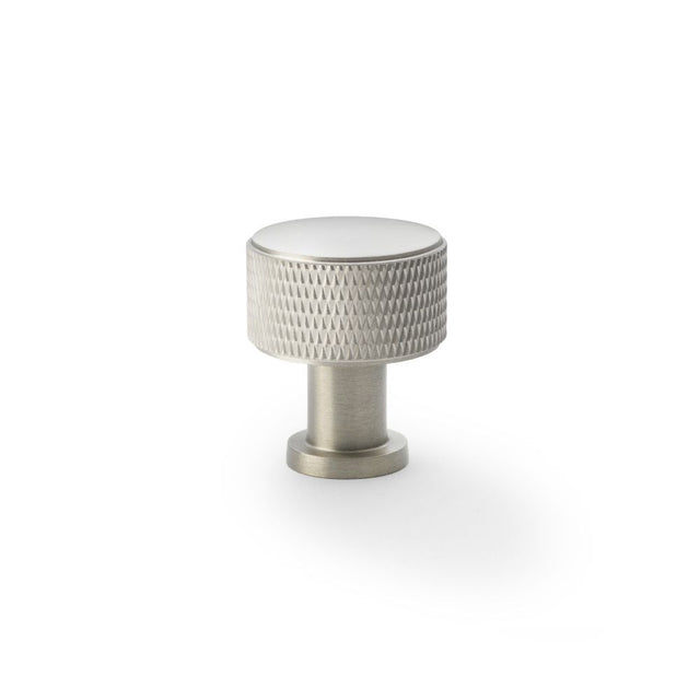 This is an image showing Alexander & Wilks Lucia Knurled Cupboard Knob - Satin Nickel - 29mm aw807k-29-sn available to order from Trade Door Handles in Kendal, quick delivery and discounted prices.