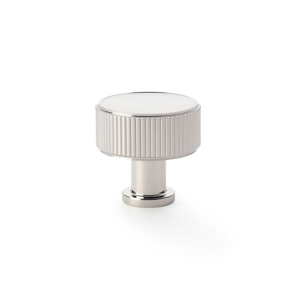 This is an image showing Alexander & Wilks Lucia Reeded Cupboard Knob - Polished Nickel - 35mm aw807r-35-pn available to order from Trade Door Handles in Kendal, quick delivery and discounted prices.