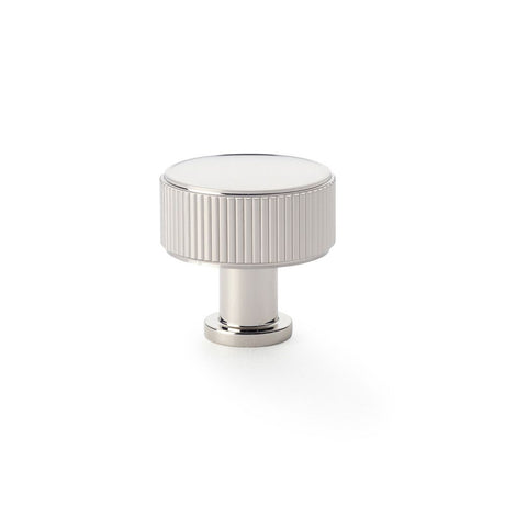 This is an image showing Alexander & Wilks Lucia Reeded Cupboard Knob - Polished Nickel - 35mm aw807r-35-pn available to order from Trade Door Handles in Kendal, quick delivery and discounted prices.