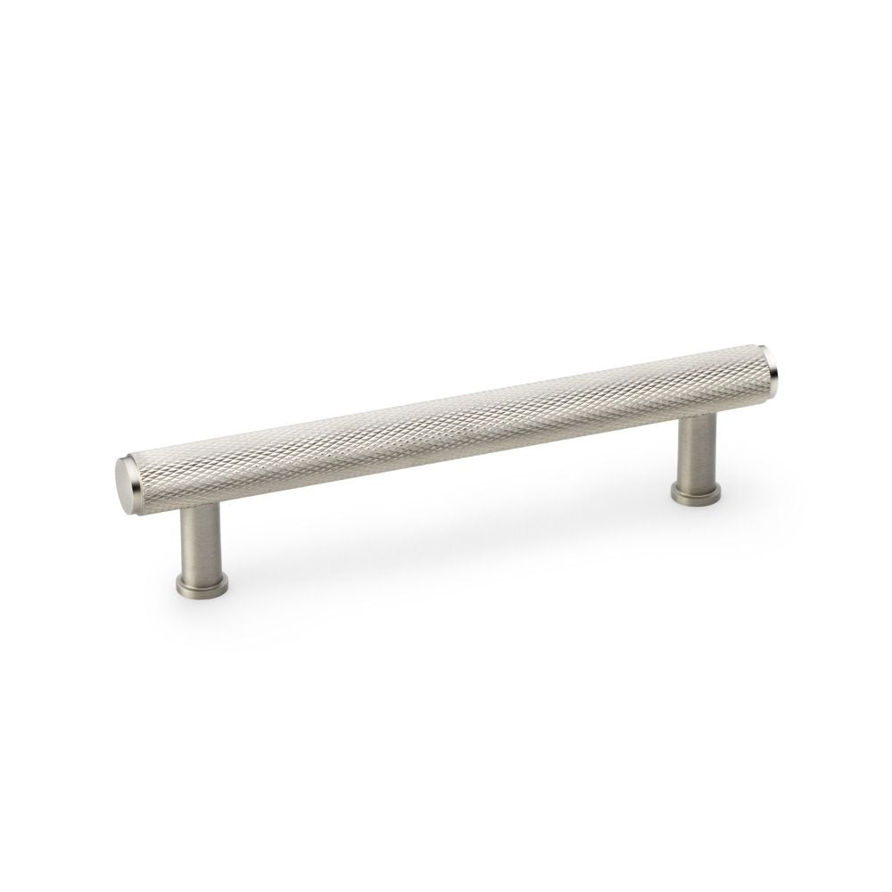 This is an image showing Alexander & Wilks Crispin Knurled T-bar Cupboard Pull Handle - Satin Nickel - Centres 128mm aw809-128-sn available to order from Trade Door Handles in Kendal, quick delivery and discounted prices.