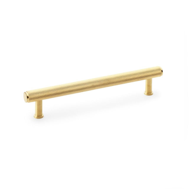 This is an image showing Alexander & Wilks Crispin Knurled T-bar Cupboard Pull Handle - Satin Brass PVD - Centres 160mm aw809-160-sbpvd available to order from Trade Door Handles in Kendal, quick delivery and discounted prices.