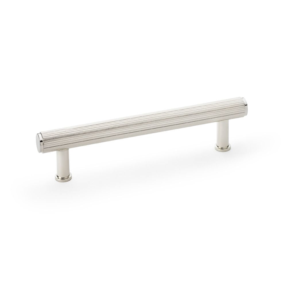 This is an image showing Alexander & Wilks Crispin Reeded T-bar Cupboard Pull Handle - Polished Nickel - 128mm aw809r-128-pn available to order from Trade Door Handles in Kendal, quick delivery and discounted prices.
