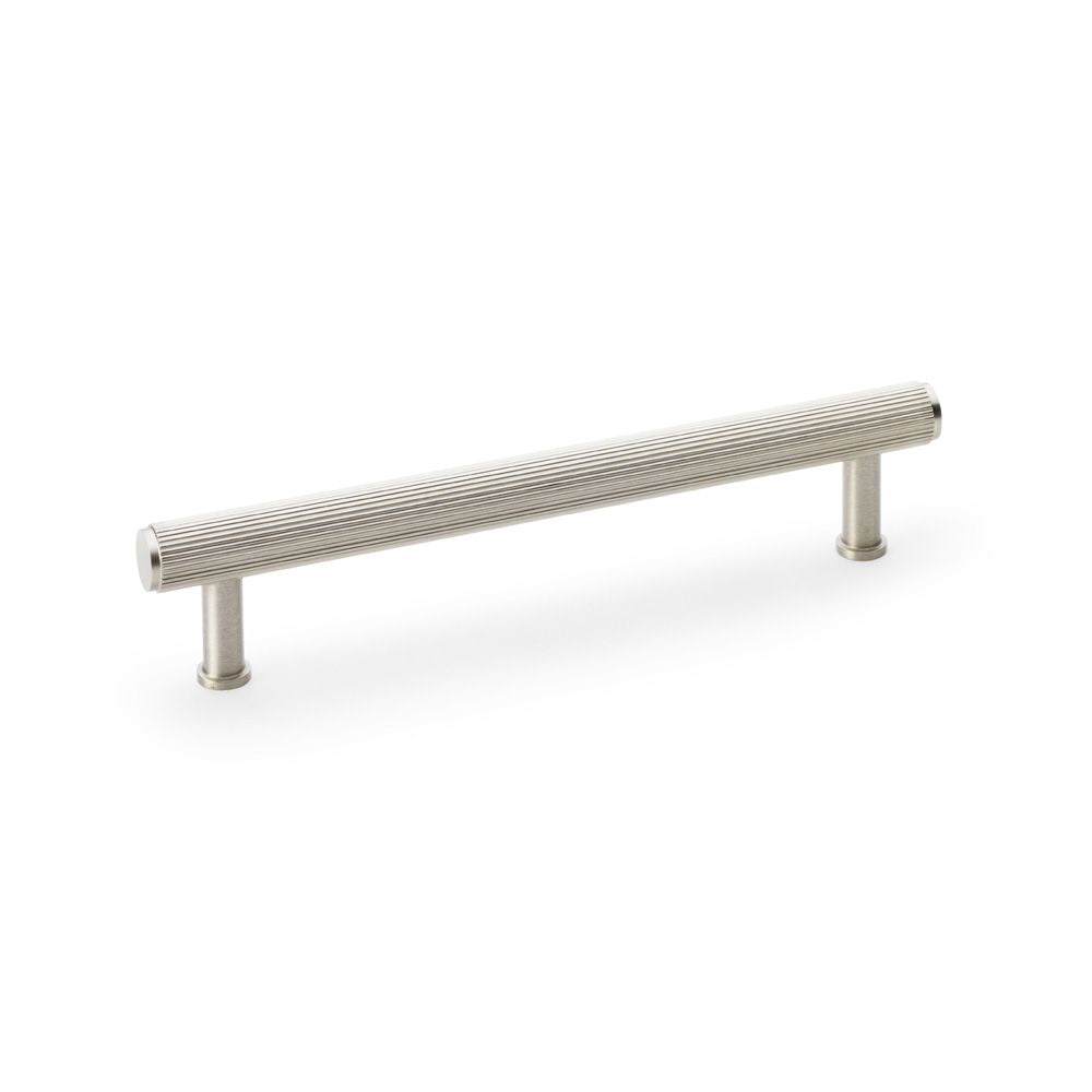 This is an image showing Alexander & Wilks Crispin Reeded T-bar Cupboard Pull Handle - Satin Nickel - 160mm aw809r-160-sn available to order from Trade Door Handles in Kendal, quick delivery and discounted prices.